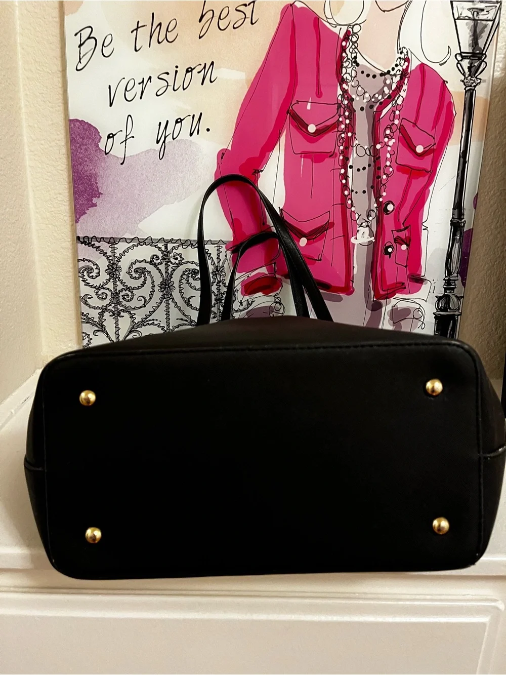 kate spade Black Saffiano Tote with Gold Logo Accents